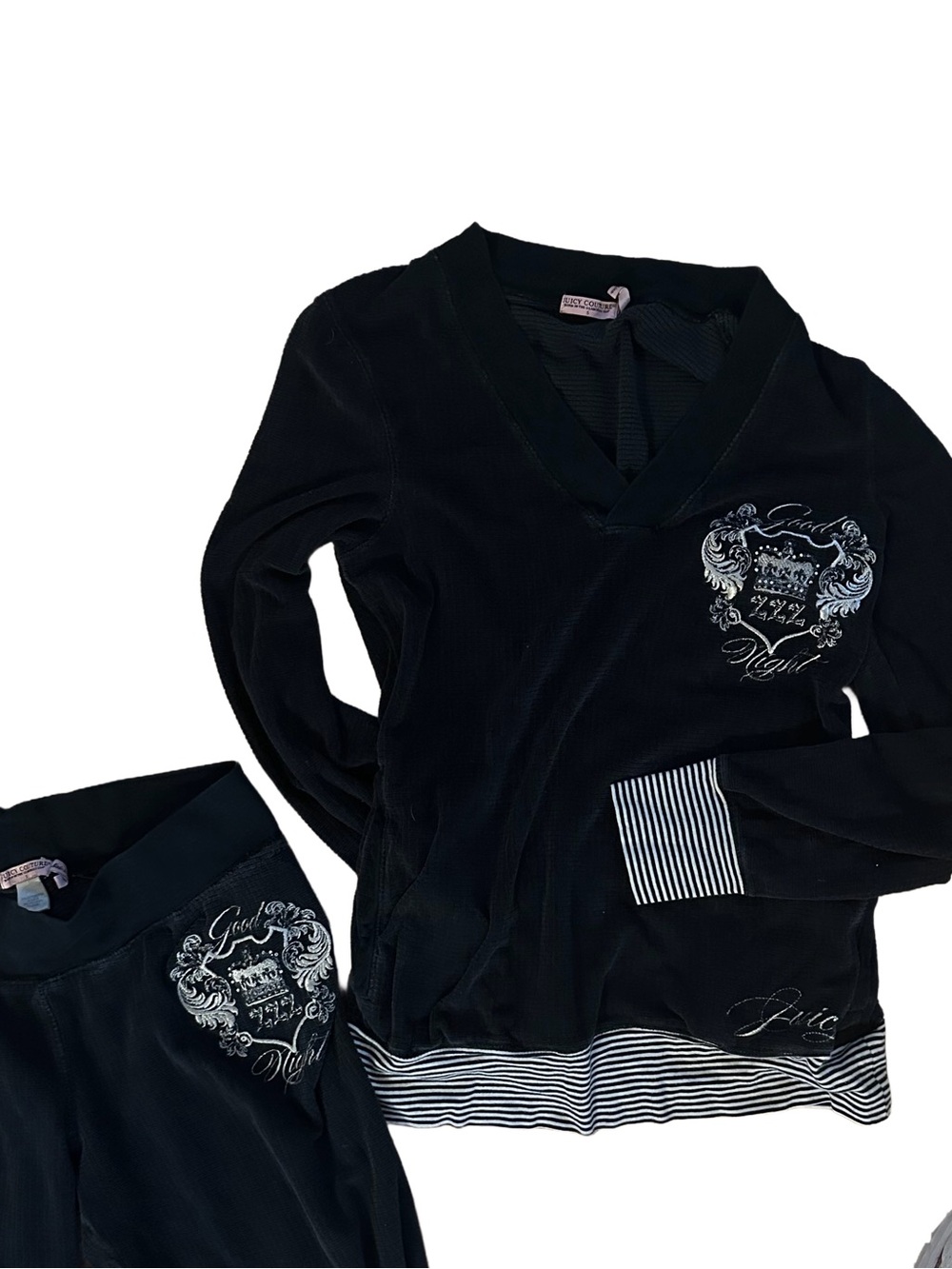Juicy Couture Vintage Black V-Neck Two-Piece Lounge Set with Crest